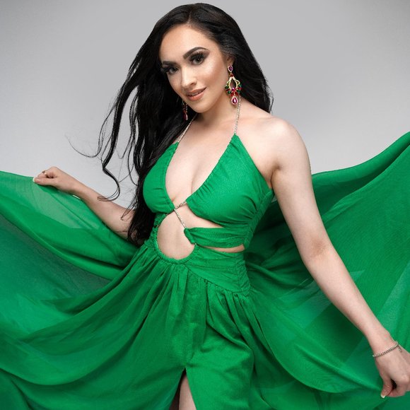 Miss Circle Quinby Green Silk Pleated Lace Up Maxi Dress, Criss-Cross Halter- XS - Picture 3 of 5